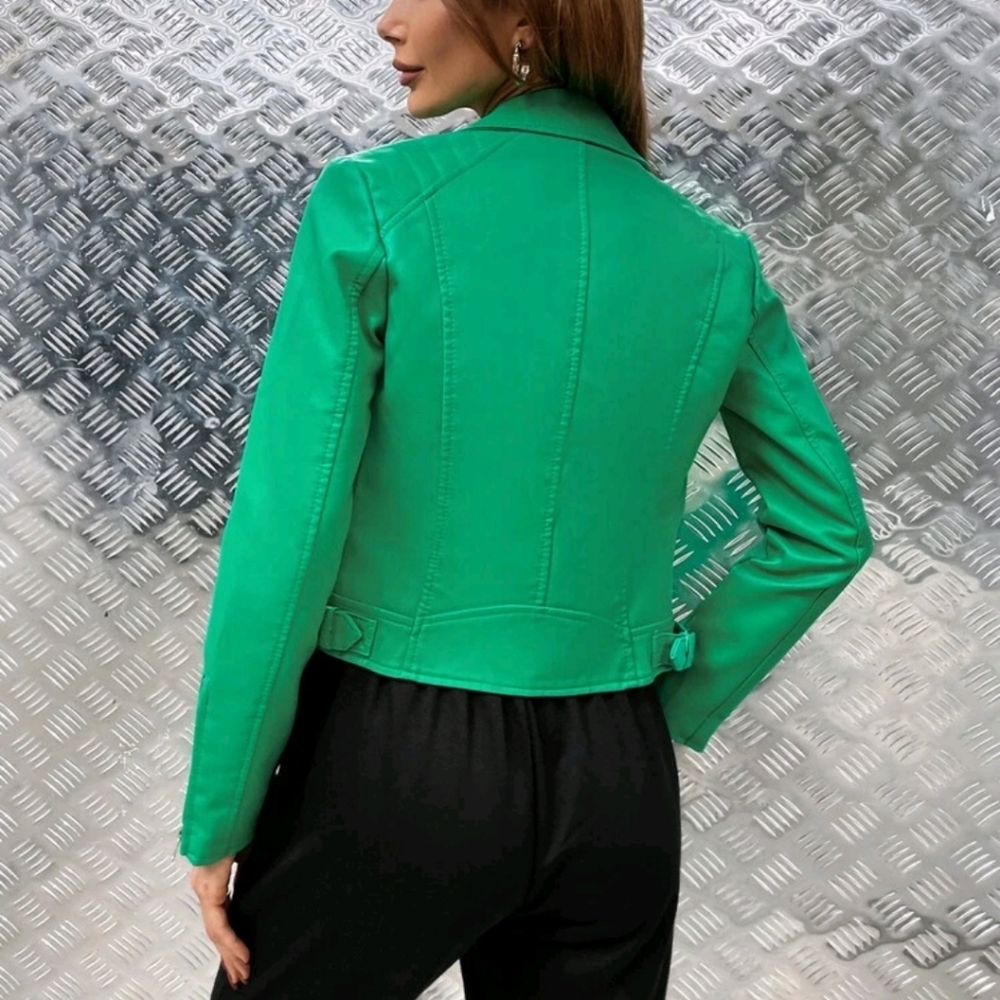 Zip Up PU Moto crop Jacket - Picture 2 of 8